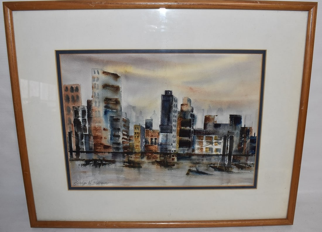 W/C CITYSCAPE SIGNED CAROLYN H. PETERSON, 20TH C, NY NY (1 of 4)