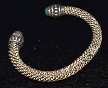 VINTAGE JUDITH RIPKA STERLING/JADE BANGLE BRACELET