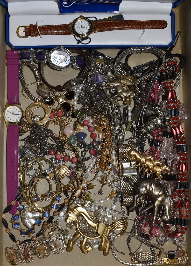 LOT ASSORTED COSTUME JEWELRY (MANY HORSE PINS) (1 of 10)