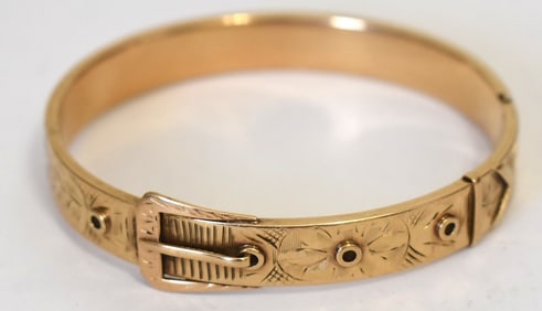 VICTORIAN 14KT YELLOW GOLD BELT BUCKLE BANDLE BRACELET