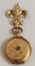VICTORIAN 14KT YELLOW GOLD/DIAMOND LAPEL WATCH