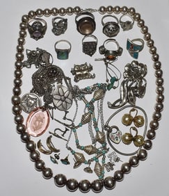 LOT ASSORTED ESTATE STERLING JEWELRY FINDINGS, 20TH C.