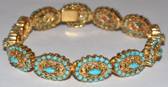 FINE DECO 475 MARKED YELLOW GOLD/TURQUOISE BRACELET