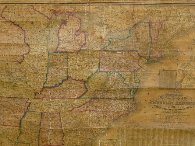 MITCHELLS US WALL MAP w/ INDIAN TERRITORY c.1844: MITCHELLS US WALL MAP w/ INDIAN TERRITORY c.1844 39” x 49”
