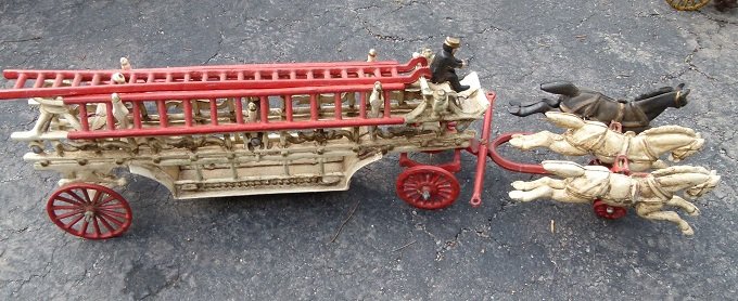 ARCADE CAST IRON HOOK & LADDER FIRE TRUCK 19th c.: ARCADE CAST IRON HOOK & LADDER FIRE TRUCK 19th c.