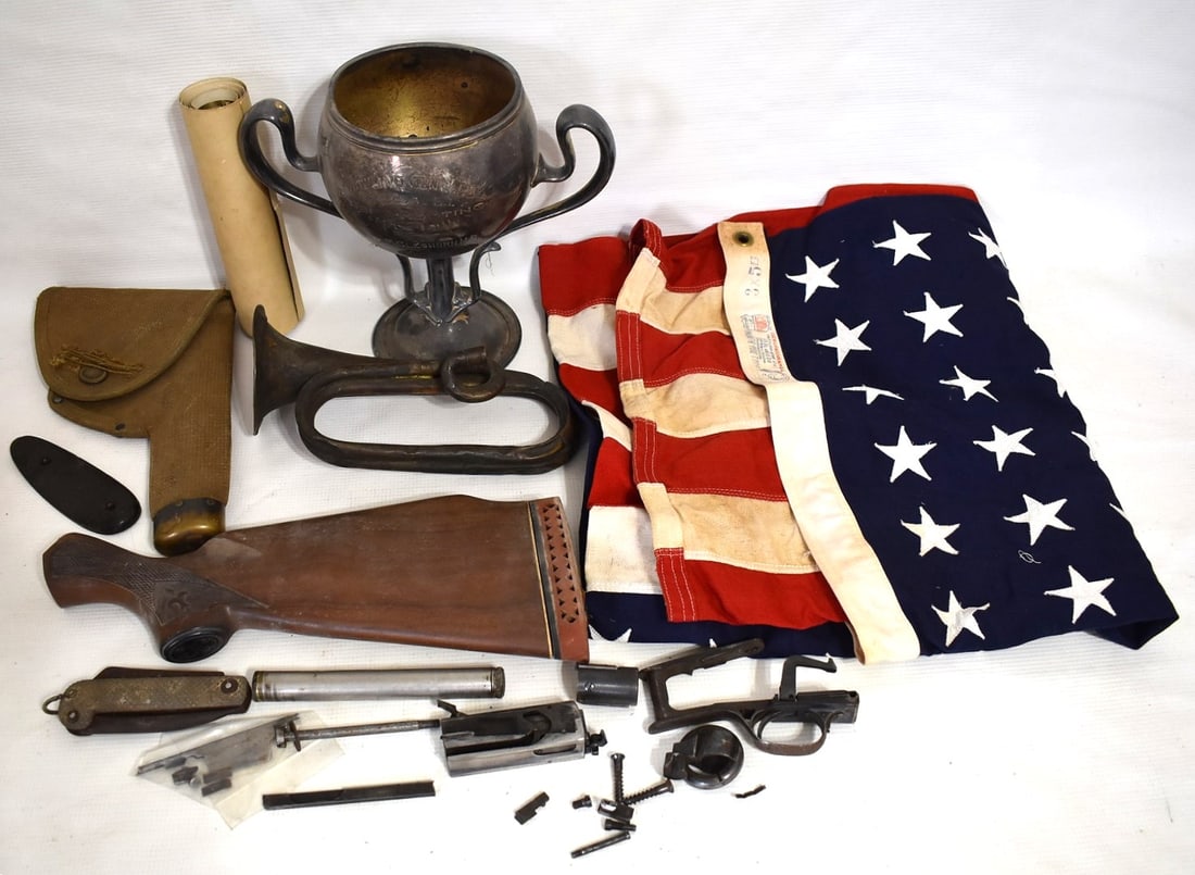 LOT ASSORT. MILITARY INCL. BUGLE, STOCK, HOLSTER, ETC. (1 of 11)
