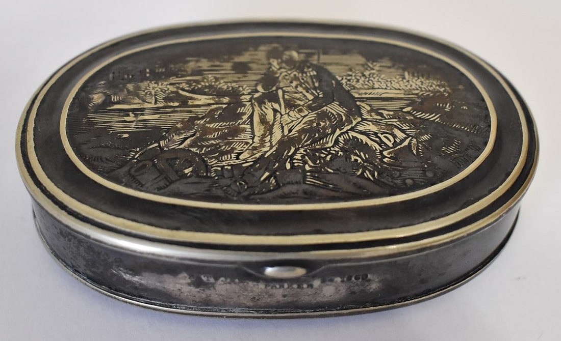 CHARLES PARKER SILVER/NICKEL SNUFF BOX W/MILITARY ENGR. (1 of 7)