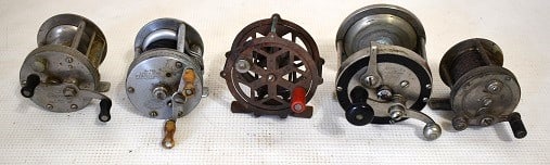 LOT (5) ASSORTED ANTIQUE FISHING REELS, C. 1930/50 (1 of 6)