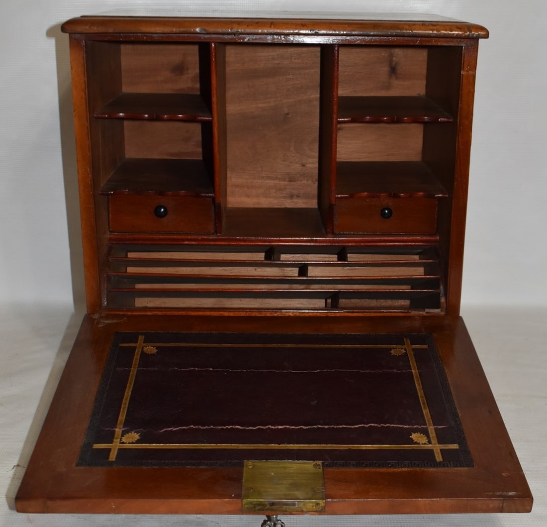CIVIL WAR ERA CARVED CHERRY FIELD OFFICER CAMPAIGN DESK: ENGLISH CIVIL WAR ERA CARVED CHERRY FIELD OFFICERS CAMPAIGN DESK, 19TH C., H. 16" W. 16 1/2" D. 10"
