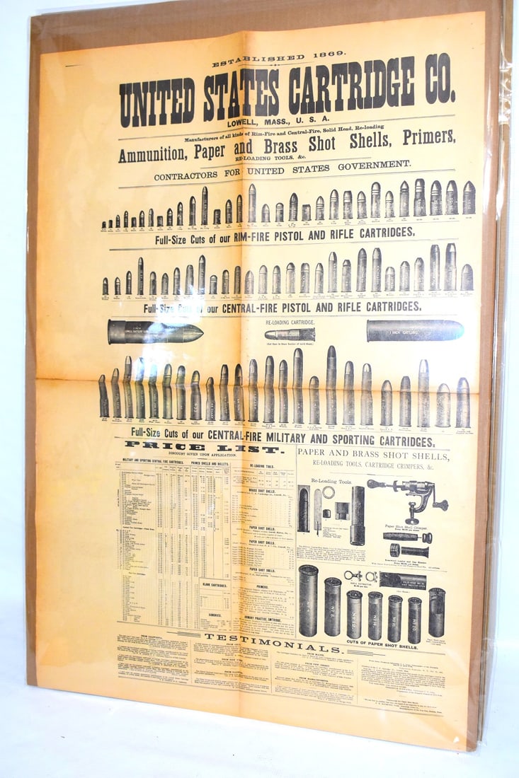 LOT (2) RARE "U. S. CARTRIDGE CO" PAPER BROADSIDES (1 of 6)