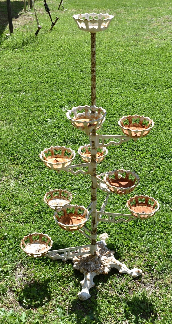 VICTORIAN STYLE CAST IRON PANSY PLANTER, 20TH C, H. 34" (1 of 4)