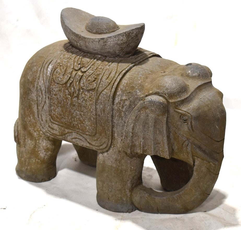 CARVED STONE ELEPHANT, 19/20TH C., 16" X 19" (1 of 6)