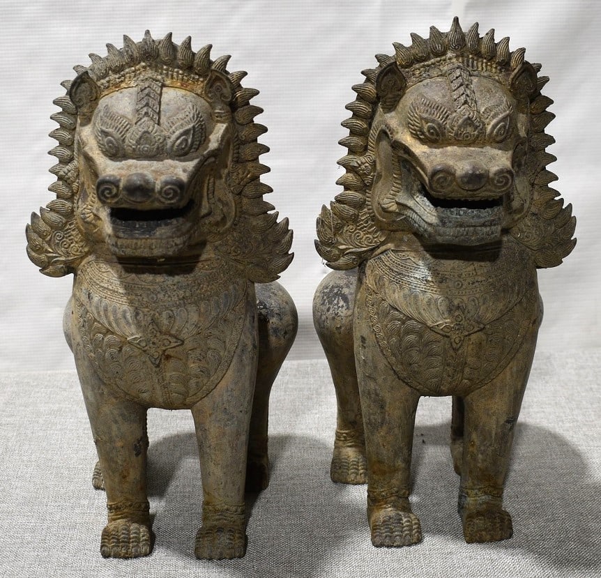 PR. METAL SOUTHEAST ASIAN LIONS, 19/20TH C., H. 13" (1 of 4)