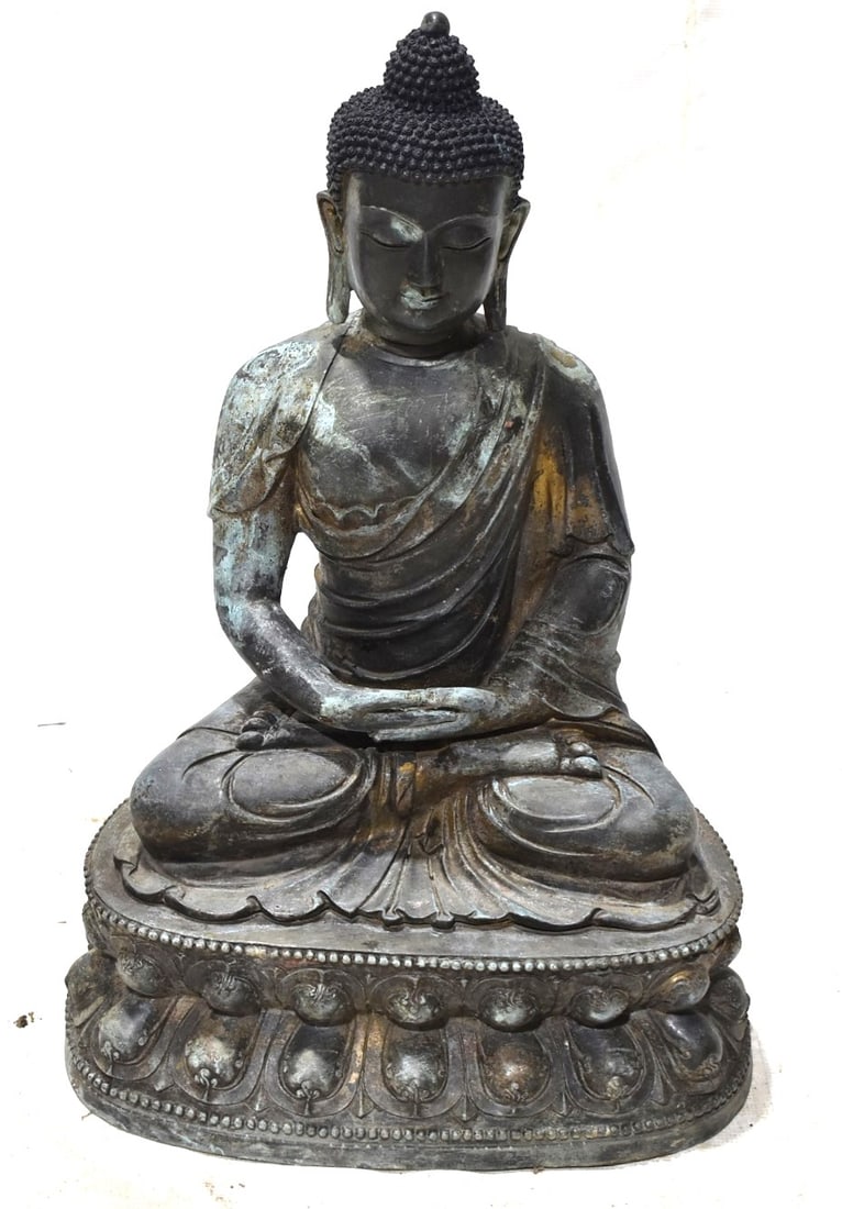 BRONZE BUDDHA, 20TH C., 24" X 16": BRONZE BUDDHA, 20TH C., 24" X 16"