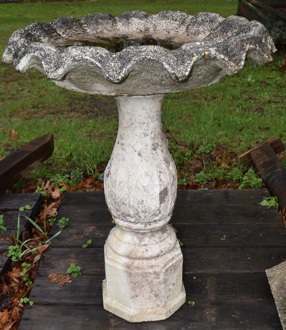 CAST STONE BIRD BATH, H. 30": CAST STONE BIRD BATH, H. 30"