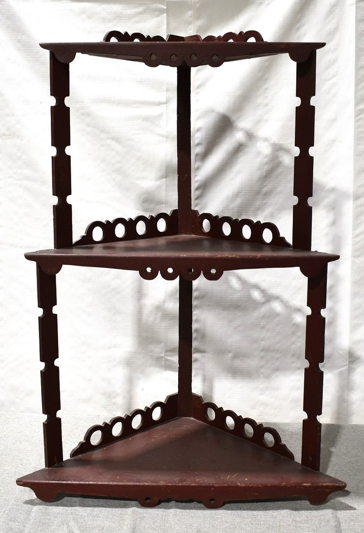 COUNTRY PAINTED RED PINE ETAGERE, 19TH C. (1 of 6)