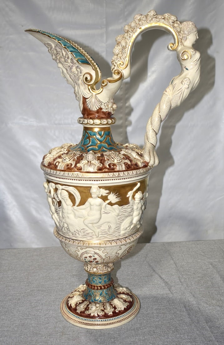 HUGE FRENCH MAJOLICA PITCHER/VASE, 19TH C., H. 27" (1 of 11)