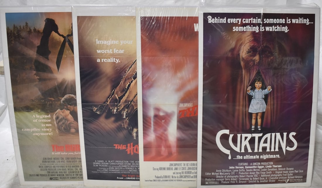 4 VINT. MOVIE POSTERS INCL. HORROR/CURTAINS/HOWLING ETC (1 of 9)