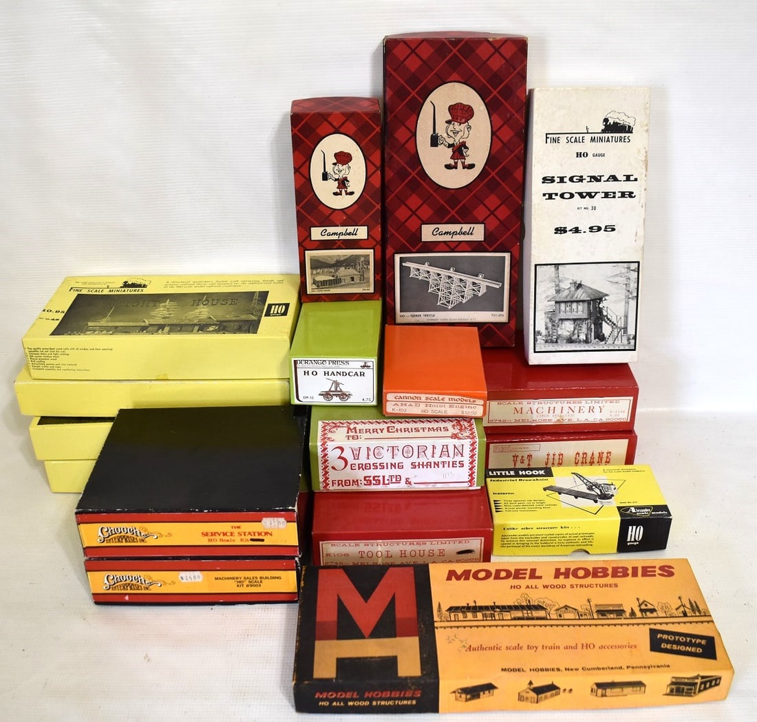 LOT ASST. H.O. SCALE TRAIN BUILDING KITS N.I.B. 1960'S (1 of 13)