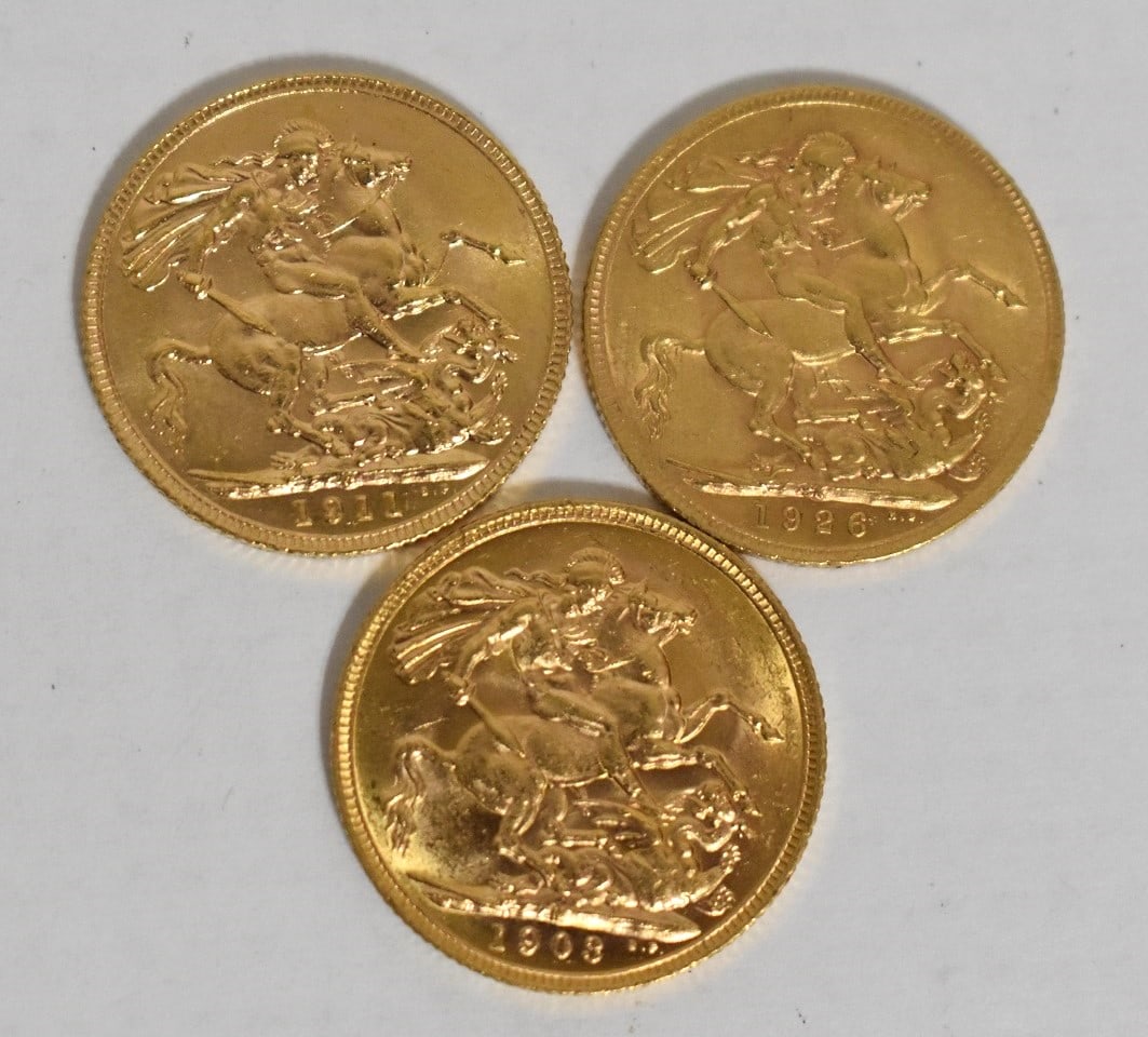 LOT (3) KING GEORGE SOVEREIGN GOLD COINS C.1903/11/26 (1 of 6)