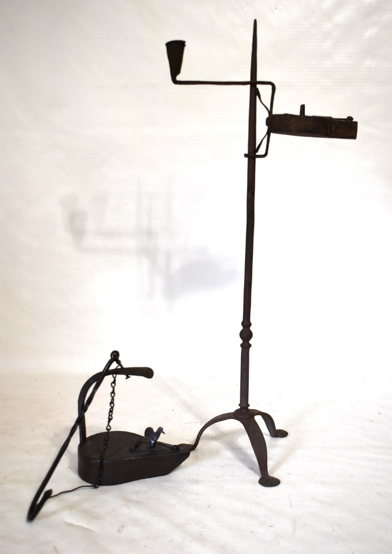 LOT (2) EARLY BLACKSMITH IRON BETTY LAMPS (1 of 5)