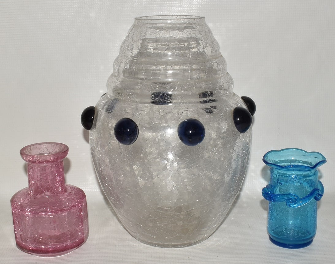 LOT (3) VICTORIAN CRACKLE GLASS (1 of 8)
