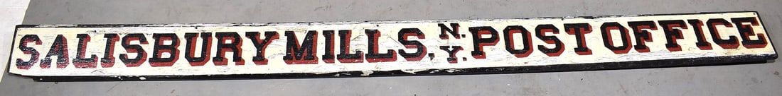 EARLY SALISBURY MILLS NY POST OFFICE SIGN, 19TH C. (1 of 8)