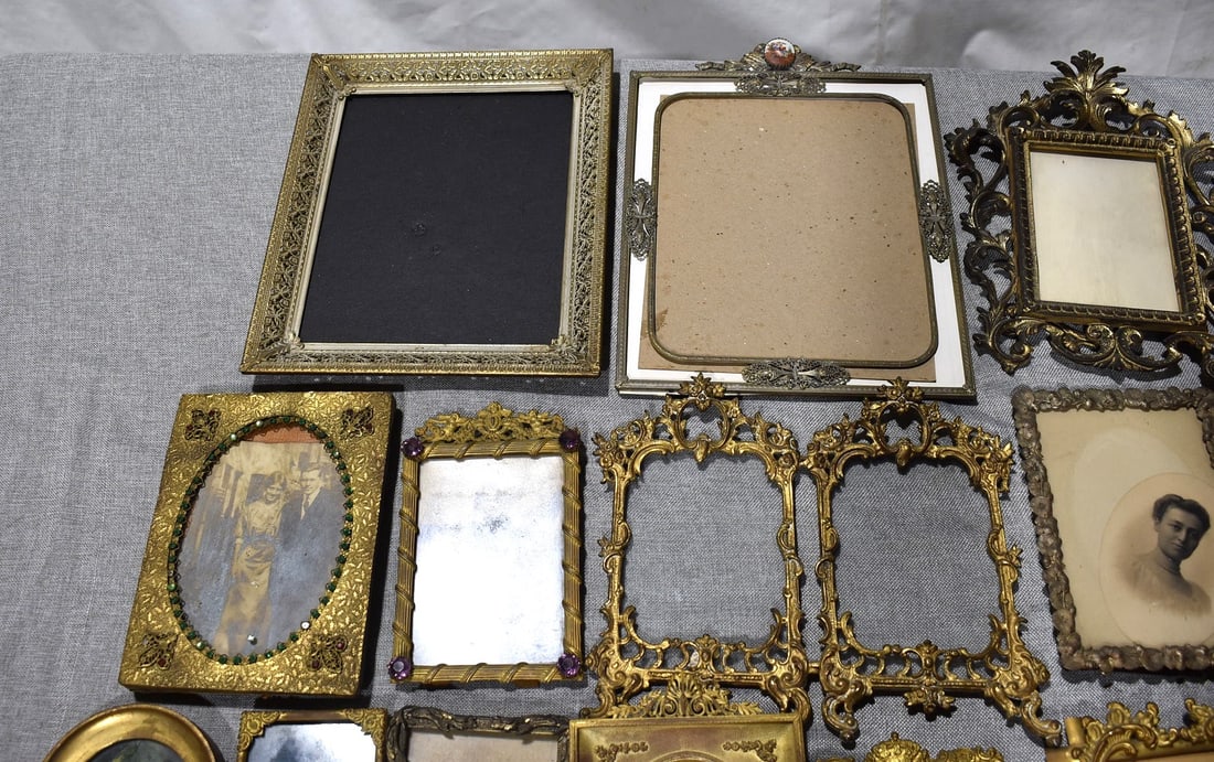 LOT ASSORTED BRASS, IRON & MATERIAL PICTURE FRAMES - 2