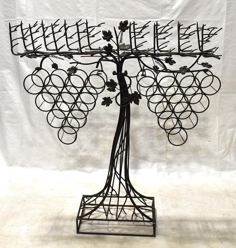 WROUGHT IRON WINE RACK, 20TH C., H. 45" W. 40" (1 of 5)