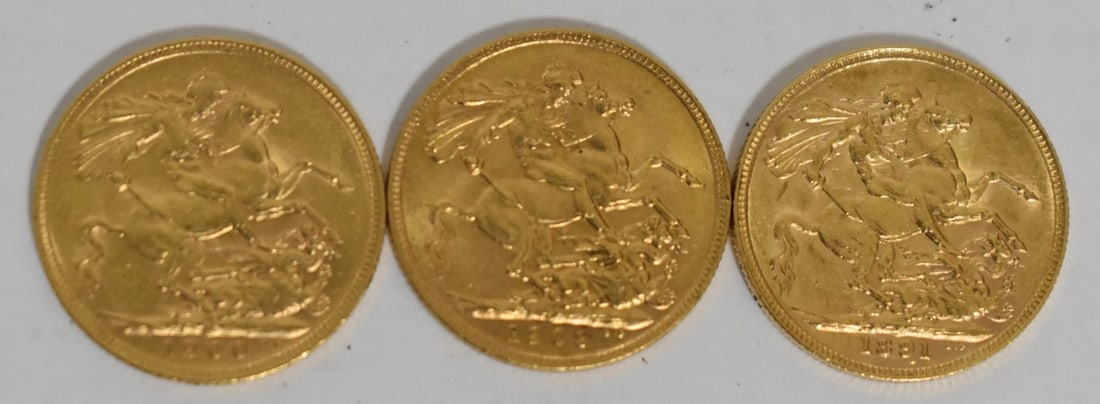 LOT (3) QUEEN VICTORIA SOVEREIGN GOLD COINS: LOT (3) QUEEN VICTORIA SOVEREIGN GOLD COINS