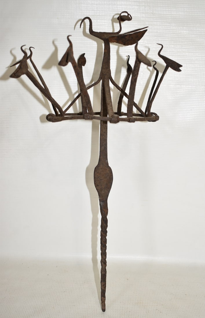 EARLY BLACKSMITH FORGED FOWL/DUCK ROASTER, 18/19TH C.: EARLY BLACKSMITH FORGED FOWL/DUCK ROASTER, 18/19TH C., H. 19"