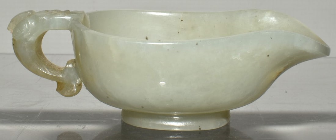 CHINESE CARVED WHITE/CELEDON JADE LIBATION CUP, 18/19TH (1 of 9)