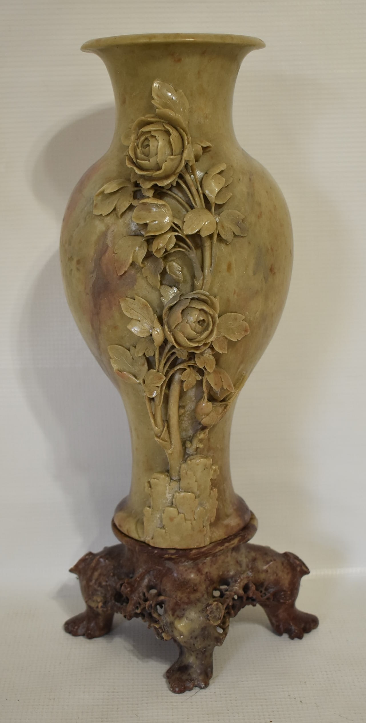 CHINESE CARVED SOAPSTONE VASE, H. 14" (1 of 9)