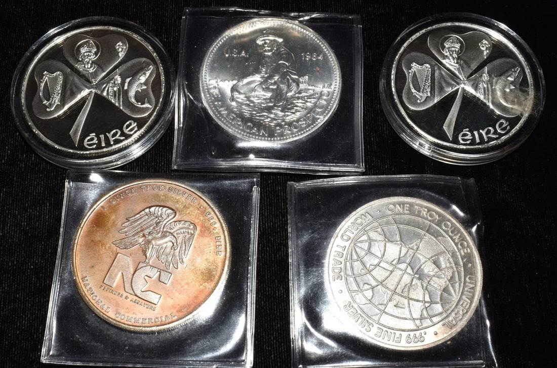 LOT (5) ASSORTED VARIOUS SILVER ROUNDS, APPROX. 6.1 OZ.: LOT (5) ASSORTED VARIOUS SILVER ROUNDS, W. APPROX. 6.1 OZ.