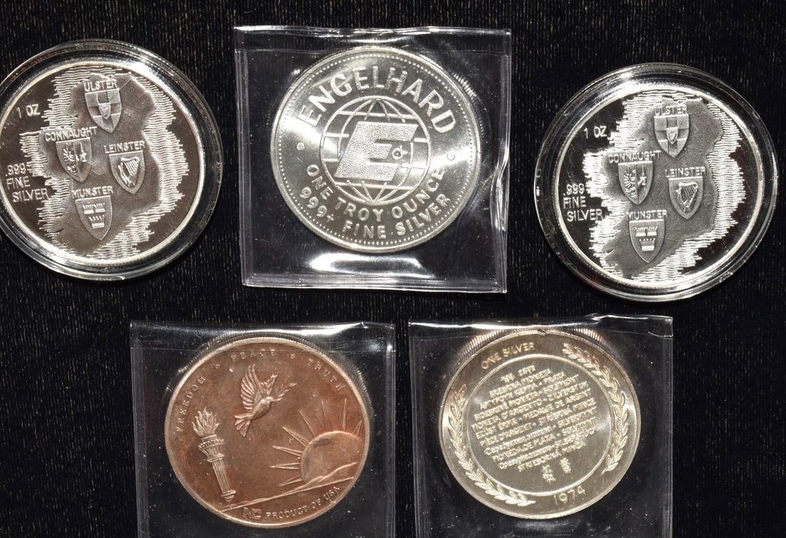 LOT (5) ASSORTED VARIOUS SILVER ROUNDS, APPROX. 6.1 OZ. - 4