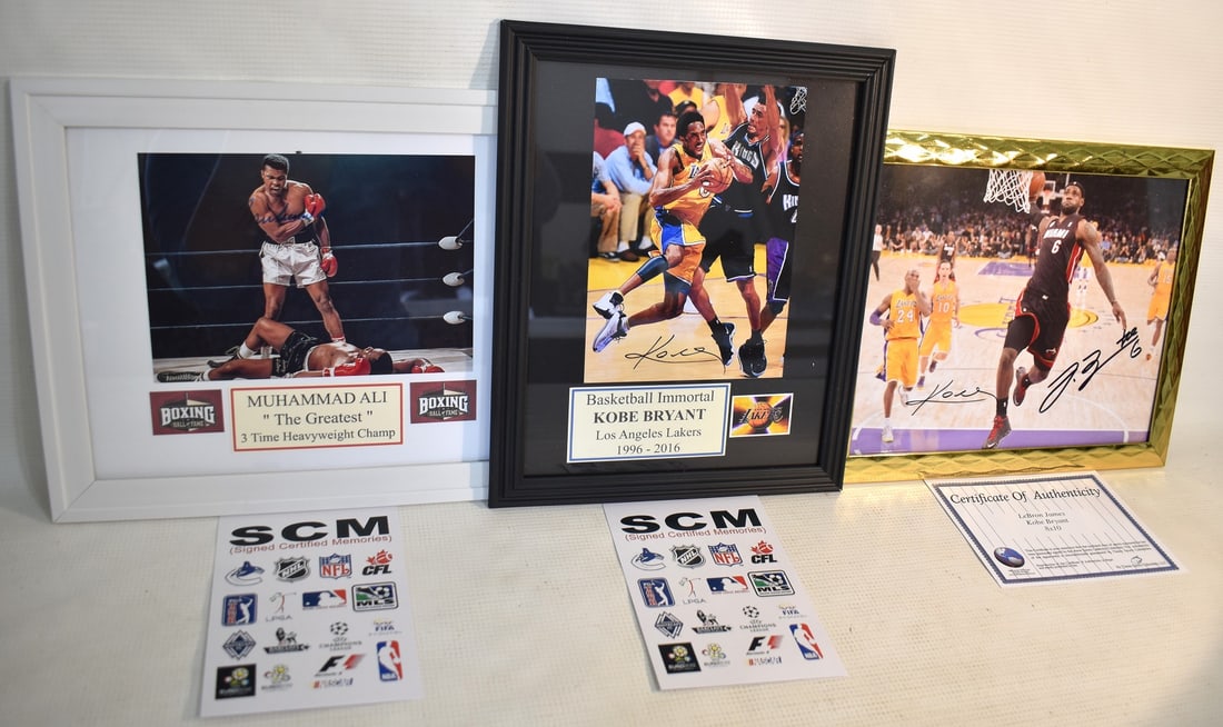 LOT (3) AUTO. PHOTOS INCL. BRYANT/JAMES & ALI, W/COA (1 of 8)
