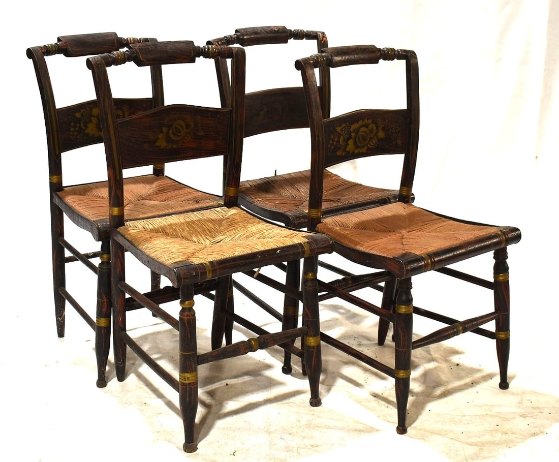 (4) HAND PAINTED HITCHCOCK PILLOW BACK CHAIRS, C. 1830 (1 of 10)