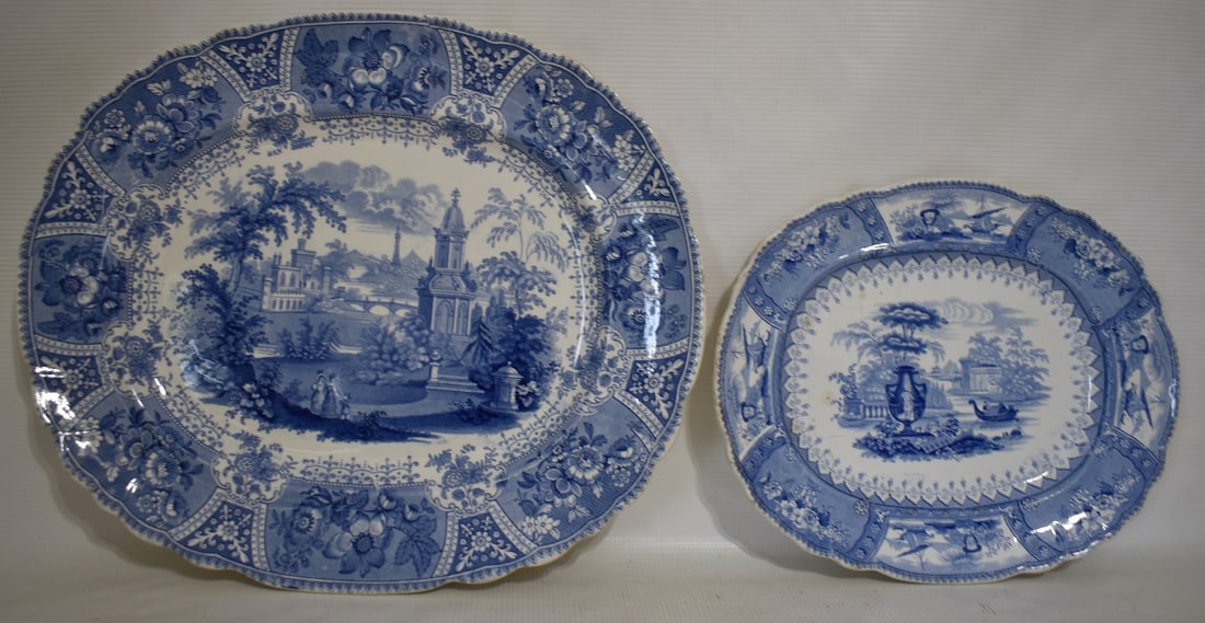 2 STAFFORDSHIRE BLUE TRANSFER DECORATED PLATTERS (1 of 8)