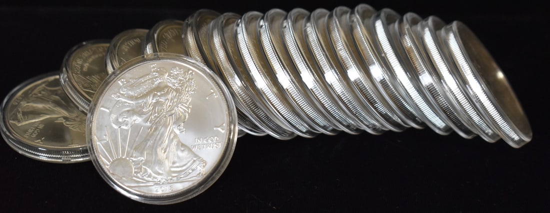 LOT (17) U.S. SILVER EAGLES 17 OZ 999 FINE C.2018 (1 of 3)