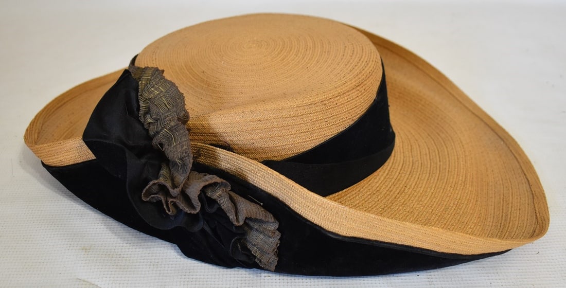 VICT VELOUR/STRAW SUNDAY/CHURCH HAT SIGNED JACKSON & CO (1 of 4)