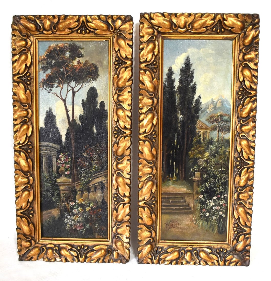 PAIR GERMAN LANDSCAPES SIGNED HILDA, C. 1910 (1 of 13)