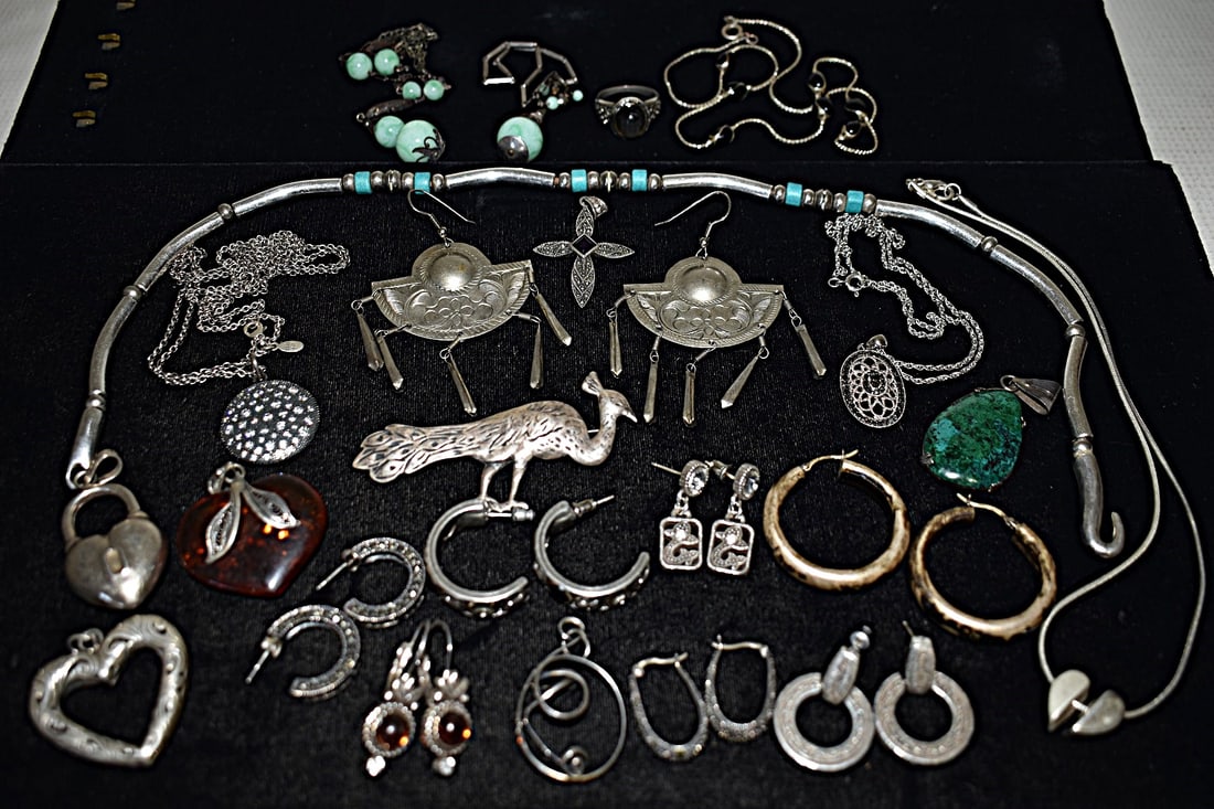 ASST VINTAGE STERLING EARRINGS/NECKLACES/PENDANTS (1 of 10)