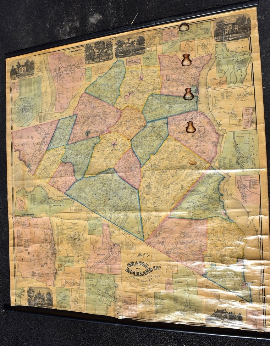 ORANGE & ROCKLAND COUNTIES MAP, C. 1859, 65" X 63": ORANGE & ROCKLAND COUNTIES MAP, C. 1859, 65" X 63"
