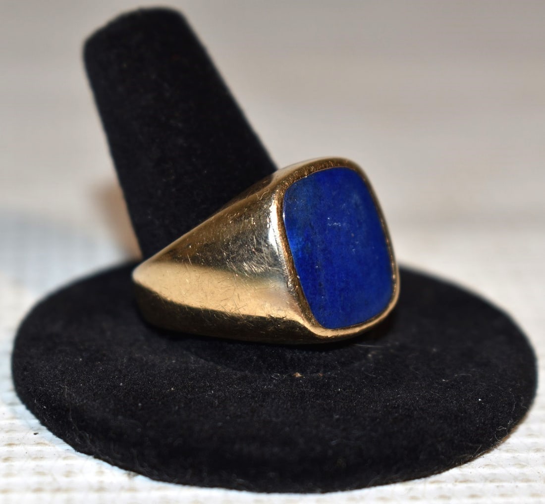 ART DECO 14KT YELLOW GOLD/LAPIS MEN'S RING, C. 1950 (1 of 7)