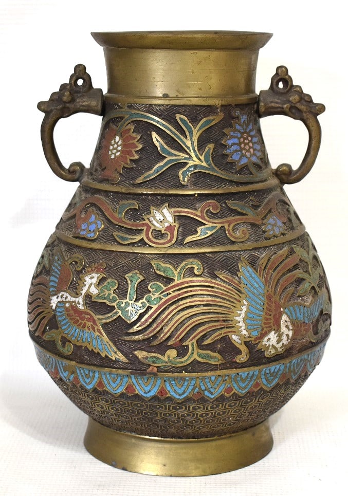 FRENCH CHAMPLEVE VASE, 19/20TH C., H. 9 1/2": FRENCH CHAMPLEVE VASE, 19/20TH C., H. 9 1/2"