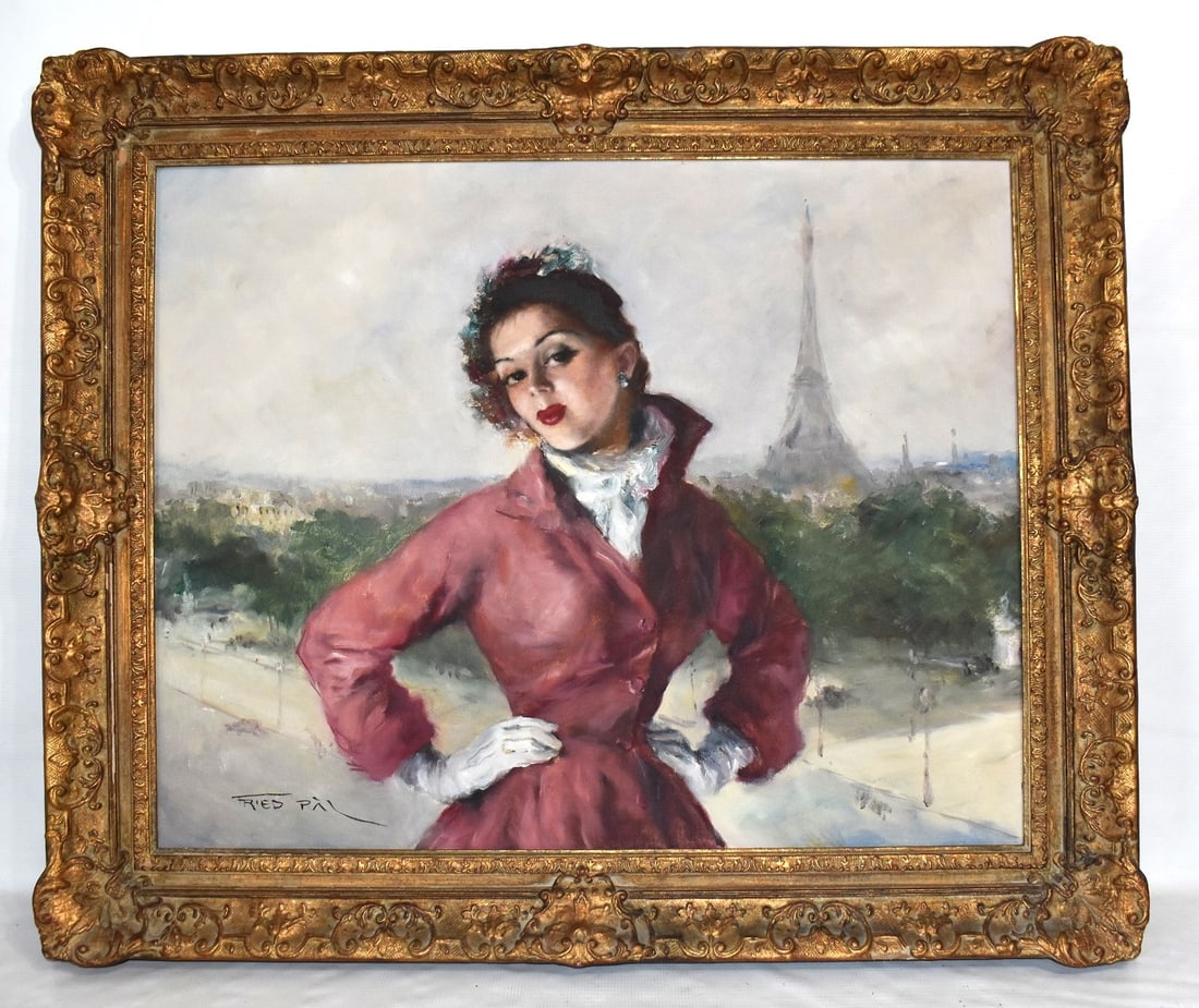 O/C FRENCH MADEMOISELLE YVETTE, SIGNED PAL FRIED (1 of 4)