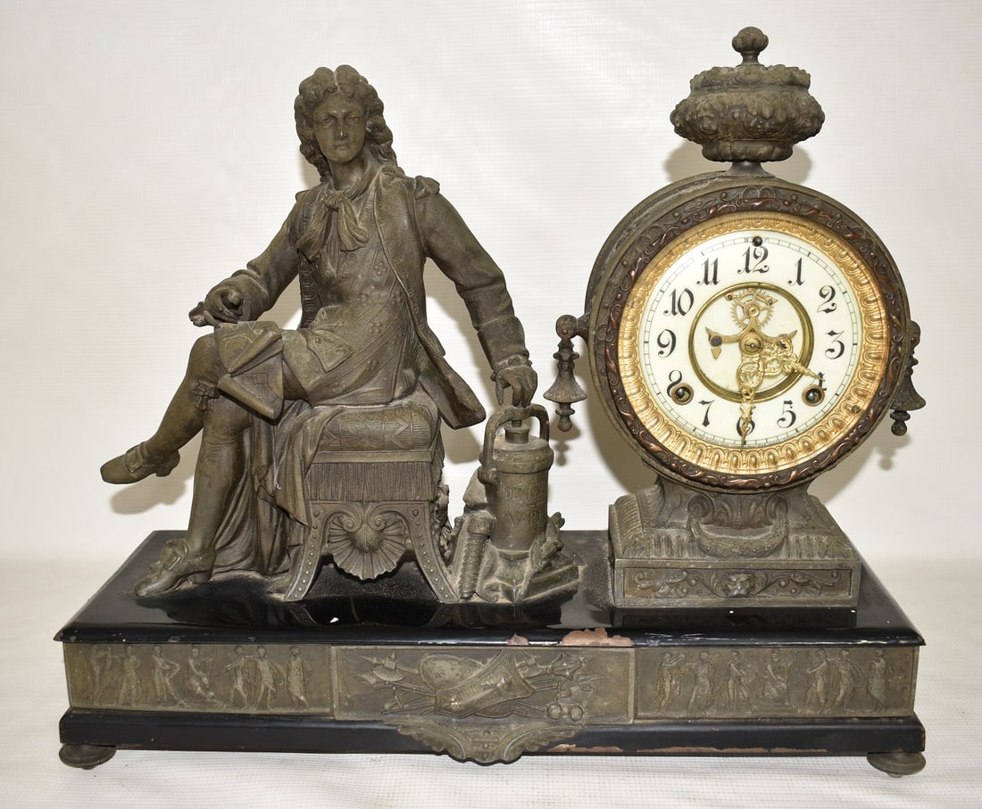 ANSONIA FIGURAL SHELF CLOCK, 19TH C., H.16", W. 18" (1 of 16)