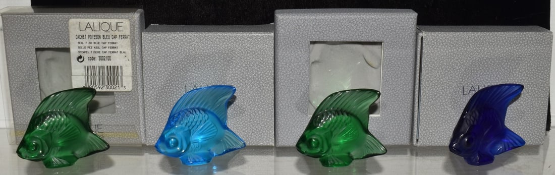 LOT(4) LALIQUE COLORED ART GLASS ANGEL FISH C. 1970 (1 of 11)