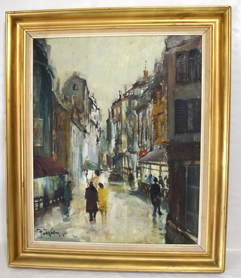 O/C FRENCH STREET SCENE SIGNED ILLEGIBLE, DATED 1959 (1 of 6)