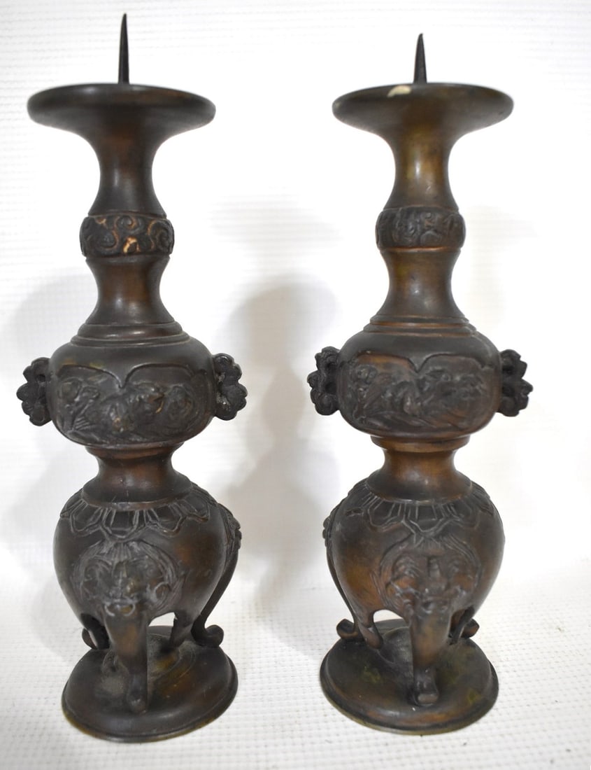 SET (3) CHINESE BRONZE ALTAR ITEMS - 7